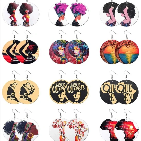 Beautiful vibrant Ethnic Painting Wood Earring - Picture 3 of 4